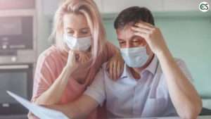 woman and man in virus mask